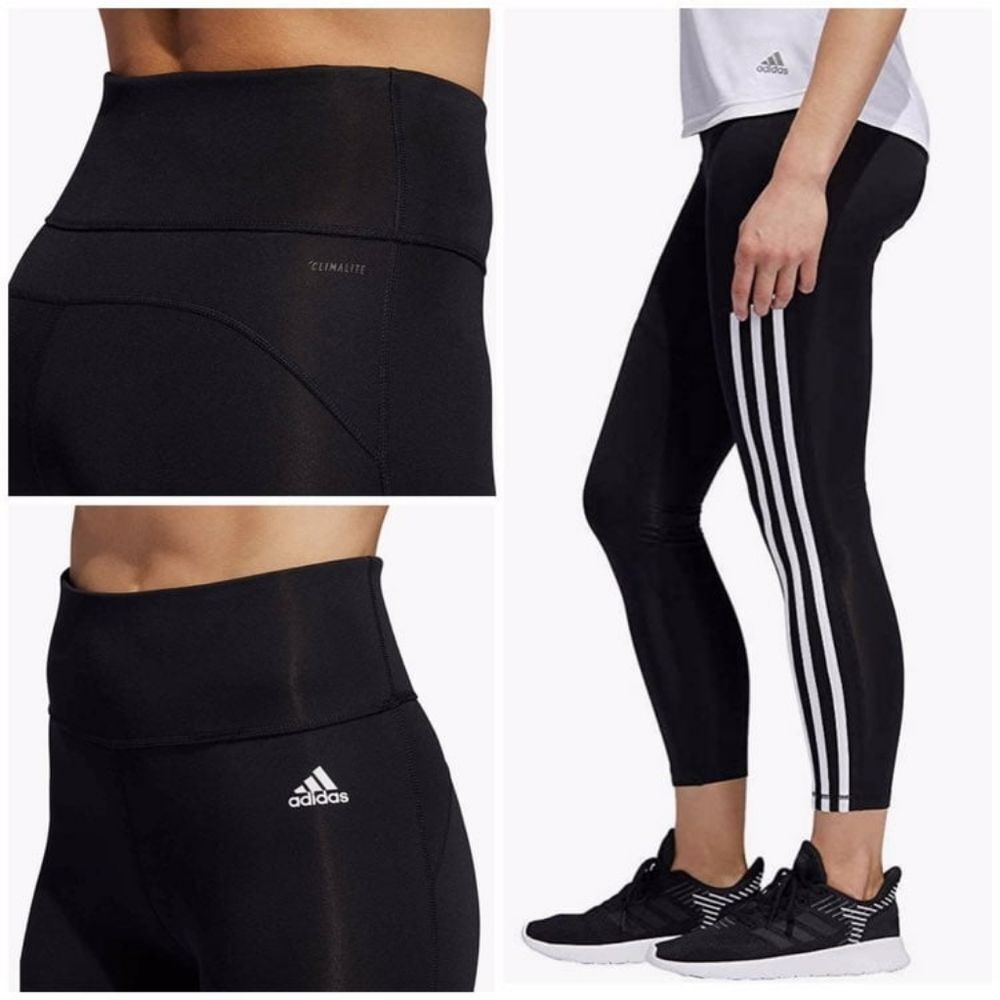 Adidas Climalite Three Stripe Athletic Pants - Black & White - Size Large Womens
